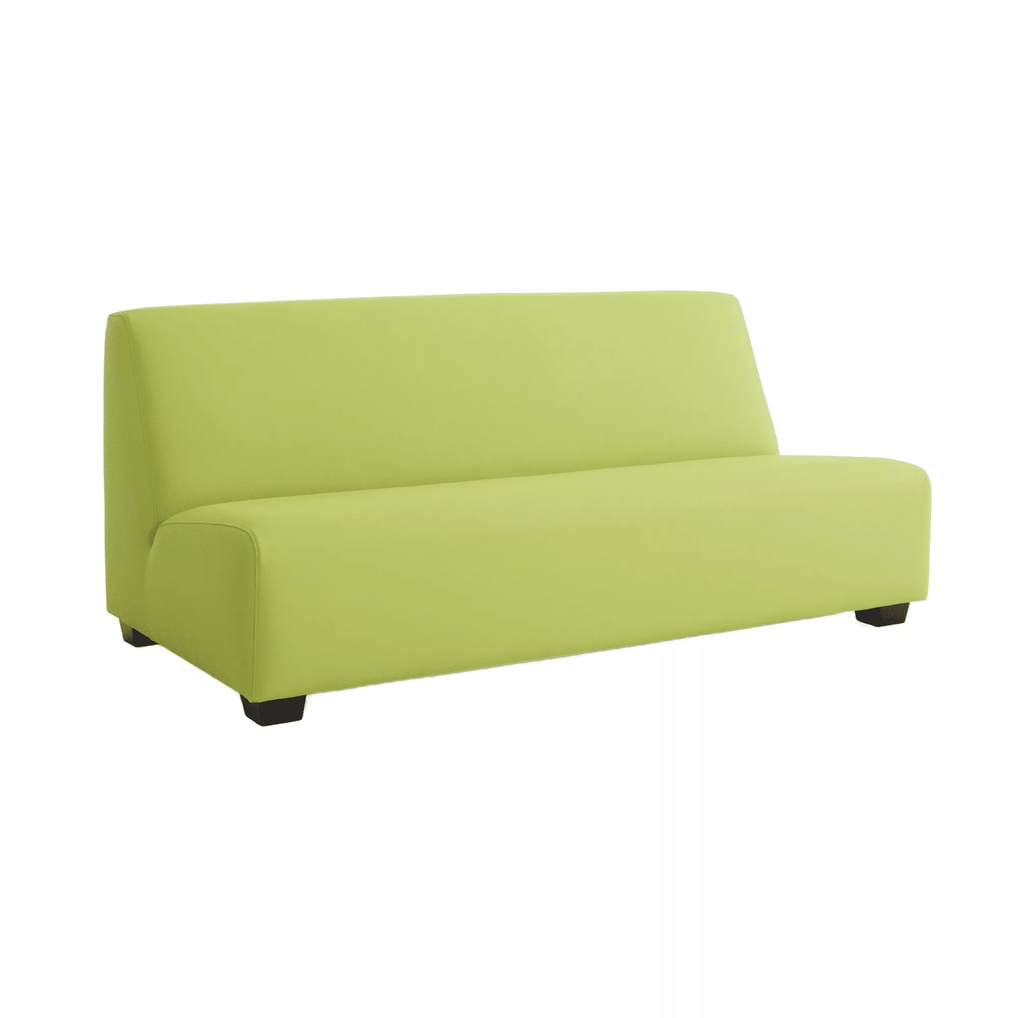 Groene loungebank zonder armleuningen met kunststof meubelpoten.