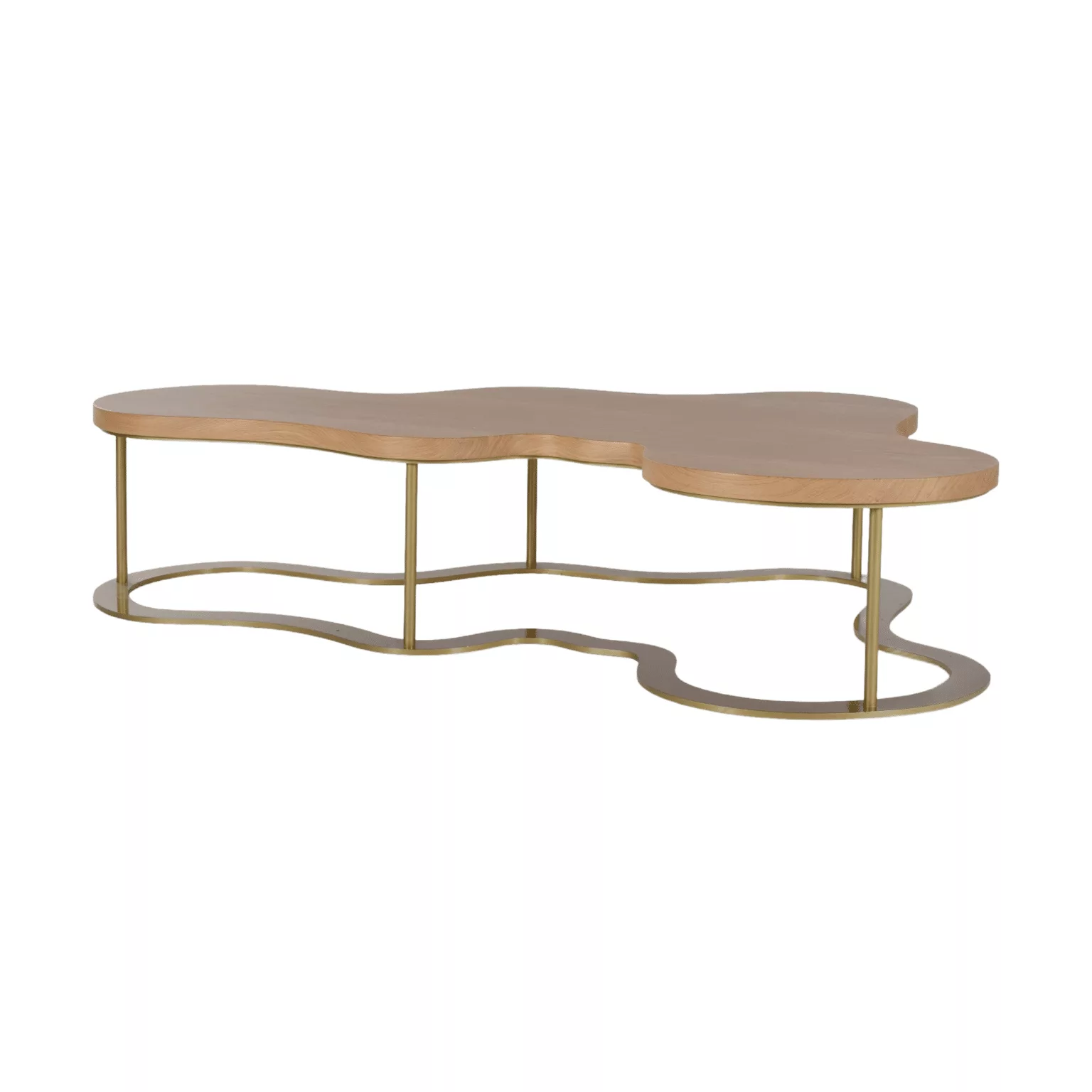 Design salontafel met gouden metalen onderstel.